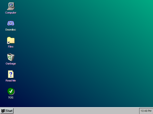 The default desktop of a fresh Windows 96 v0.5 install.