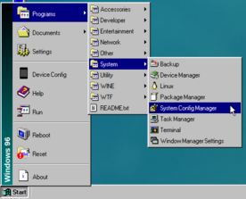 The start menu entry to access System Configuration Manager